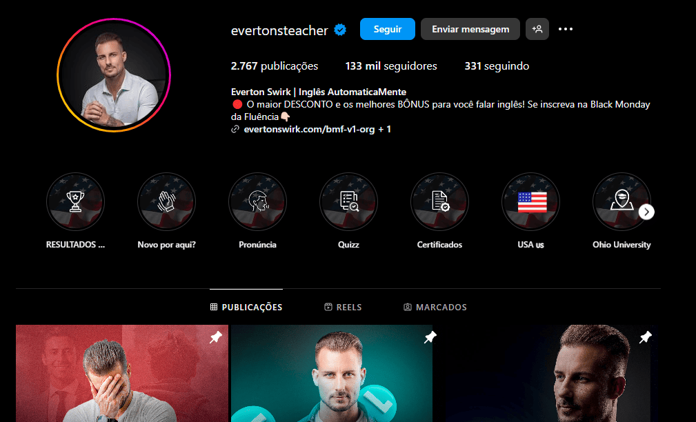 Instagram do professor Everton Swirk